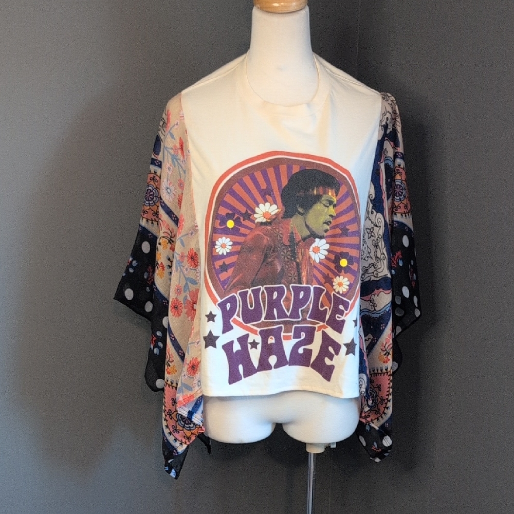 Jimi Hendrix Upcycle Purple Haze Graphic Kimono Top S